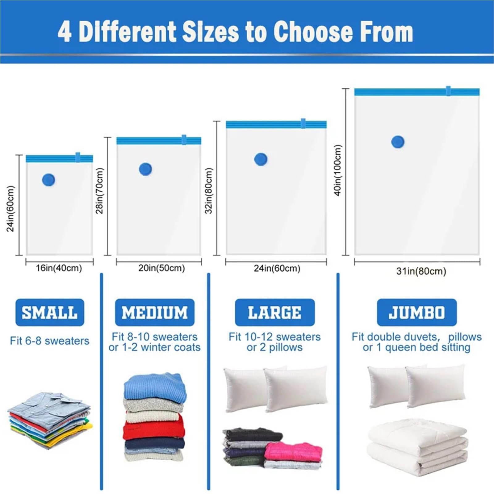 Bolsas de Compresión al Vacío Paquete de 8 bolsas almacenamiento al vacío | For ropa Almohadas Ropa de cama Manta Más espacio Ahorre bolsas de viaje de compresión(8PCS 50x70cm)