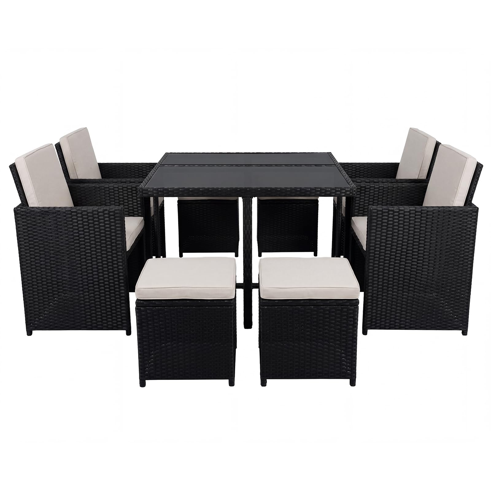 Panana 8 Seater Rattan Garden Dining Set with Table, 4 Chairs & 4 Stools, Cube Space Saving Outdoor Furniture for Patio, Conservatory & Garden