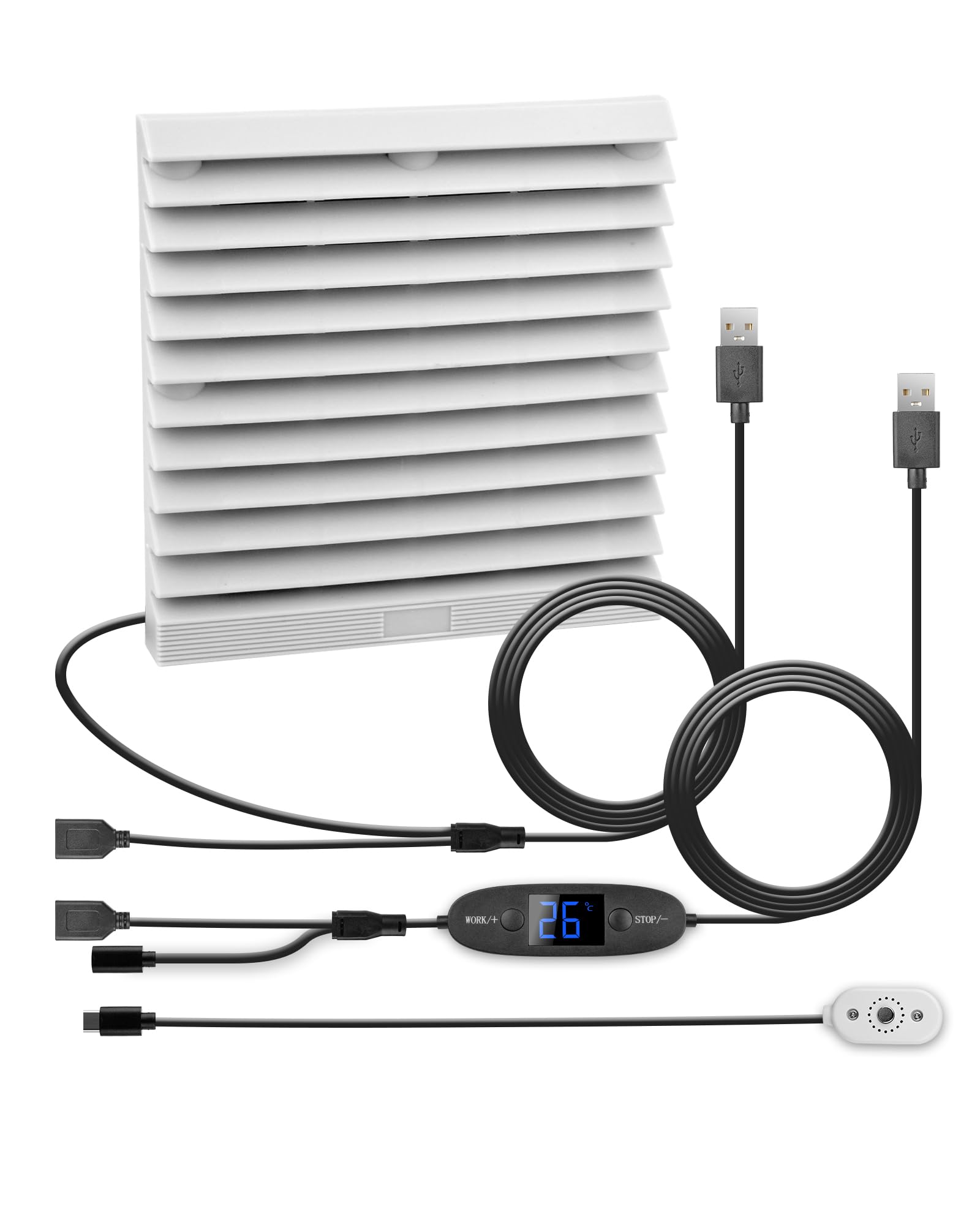 USB 120mm Wohnmobil-Lüftungsventilator, Digitalanzeige temperaturgesteuertes leises Lüftersystem, 10 Geschwindigkeitsstufen, IPX5, Spannung 5-12V, für Wohnmobile, Camper, grau-weiß