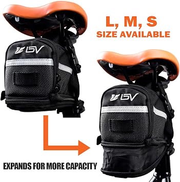 BV Strap-On Bike Bag with Reflective Material - Saddle Bag with Seperate Divider for Small Items for All Your Essentials - Bike Pouch with Taillight Hanger for Maximum Safety (Saddle Bag, Medium)