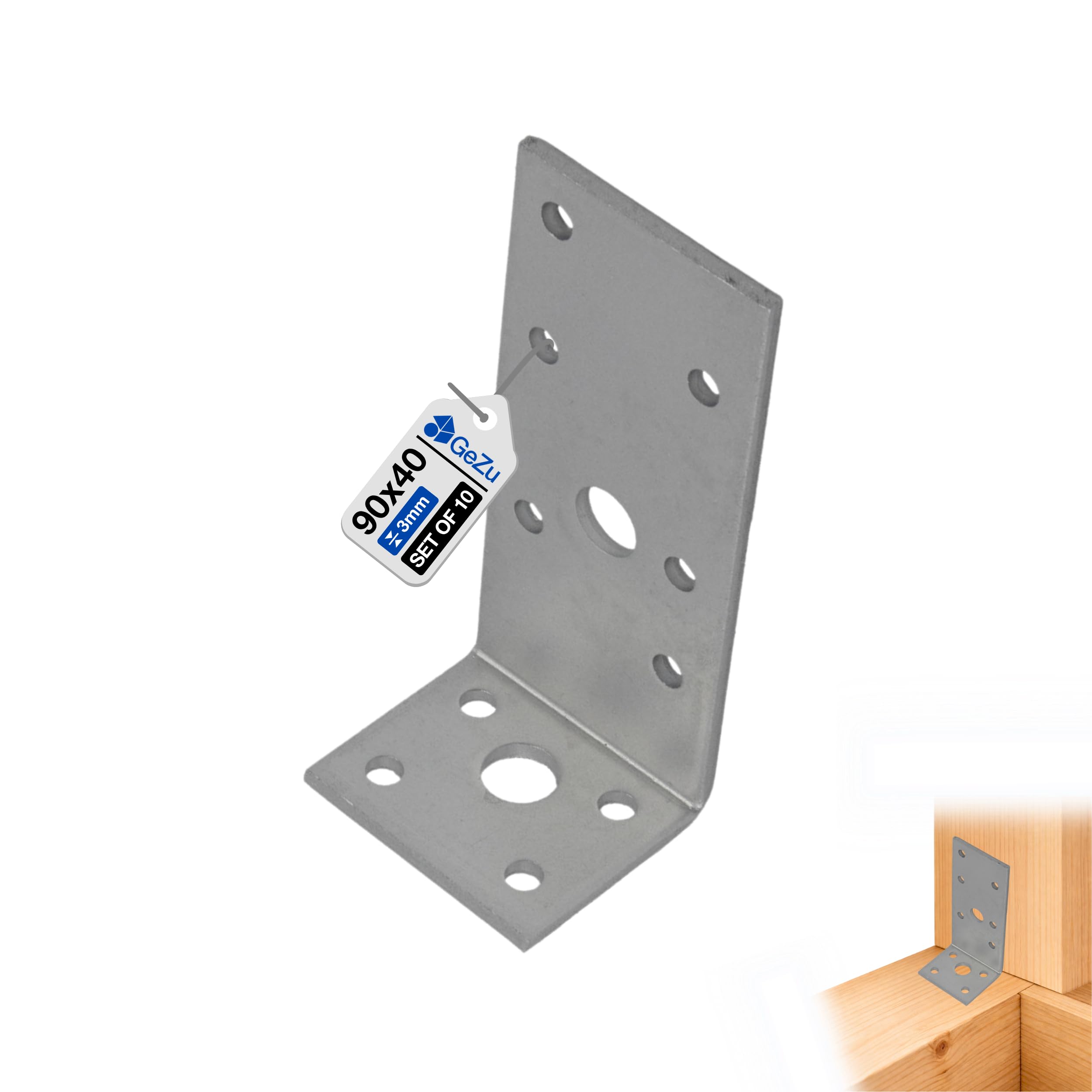 GeZu Impex Angle Brackets 90 x 35 x 3 mm Set of 10 Galvanised 90° Perforated Angle Plate Wood Connector Corner Braces L Shape Brackets — image 1