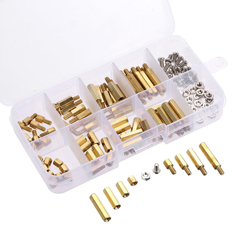 F FABOBJECTS® 120pcs M3 PCB Hex Male Female Threaded Brass Standoffs Long Screw Bolt Motherd Standoff Threaded Screw Nut Assortment Set-image-2