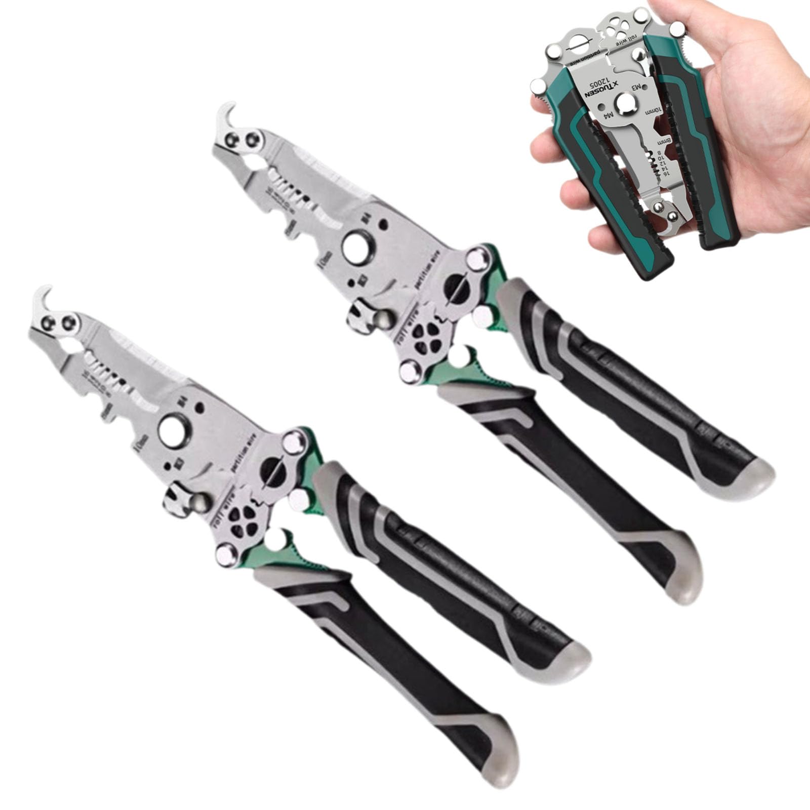 18 in 1 Foldable Wire Stripper, Multi-function Wire Stripping Pliers, Multifunctional Crimper Cable Cutter Pliers, Crimper, Twister, Splitting (2pcs