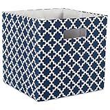 DII Hard Sided Collapsible Fabric Storage Container for Nursery, Offices, Home Organization, (13x13x13) - Lattice Nautical Blue