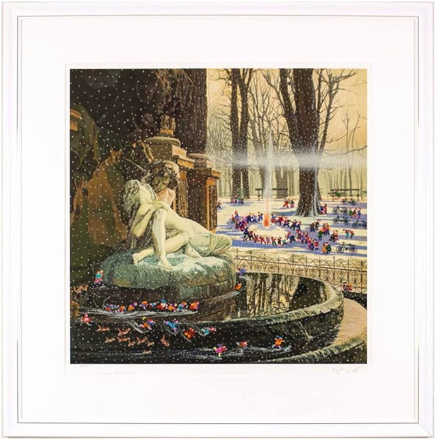 額装】 絵画 リトグラフ ヒロ・ヤマガタ 「子供達の雪祭り」