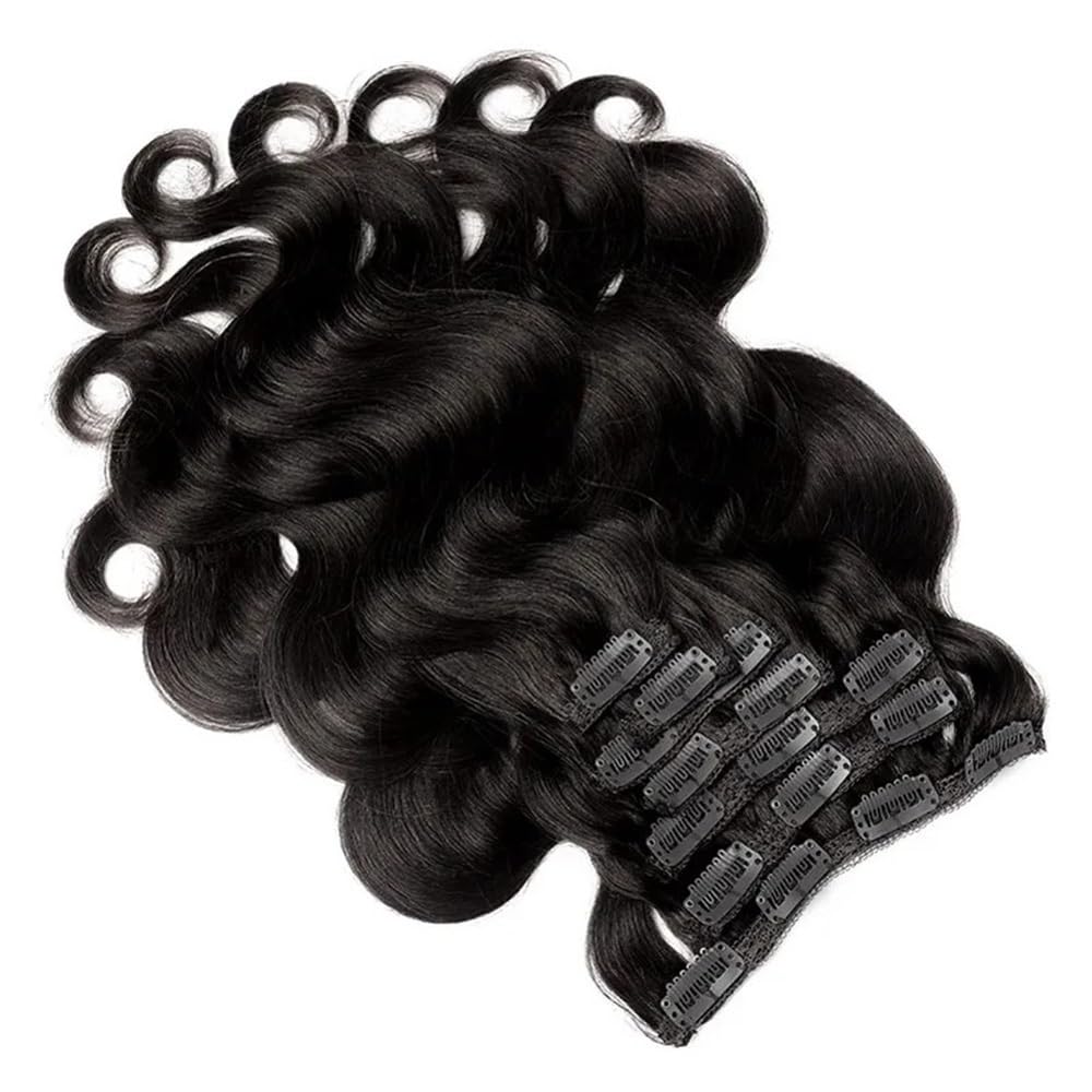 Body Wave brazylijskie przedłużenie włosów z klipsem, ludzkie ciało, 8 szt., dla czarnych kobiet, z 16 klipsami, 120 g, naturalne czarne włosy z klipsem, 16 cali