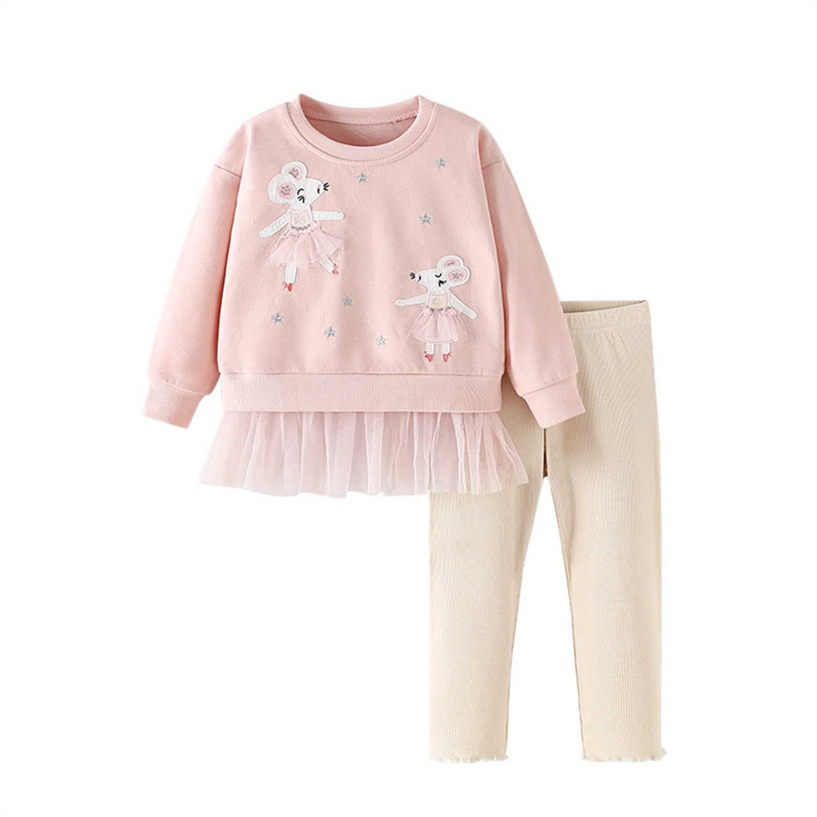 Felpe Vestito Ragazza Set Maniche Lunghe Maglione Vestiti Casual Top e Pantaloni 2 Pezzi Abbigliamento Autunno Inverno Primavera Camicia Leggings Sets Bambina 2-7 Anni