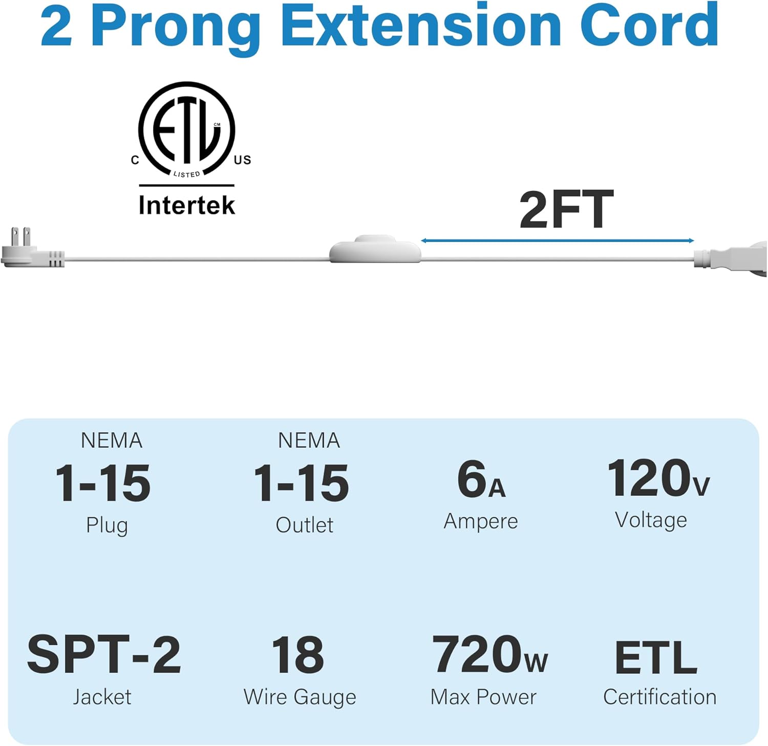 2 Prong Polarized Flat Plug Extension Cord 4 FT with Foot Switch for Floor Lamp NEMA 1-15 125V 6A Pedal On/Off Inline Push Switch Step On Power Cord for Holiday Christmas Light Tool Appliance-White