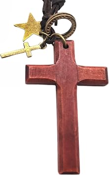 Vintage Wooden Cross Rear View Mirror Accessories, Big Size Cross Car Mirror Charms Safe for Windshields, Cute Car Accessories Hanging Ornament Universal Automotive Interior Decor
