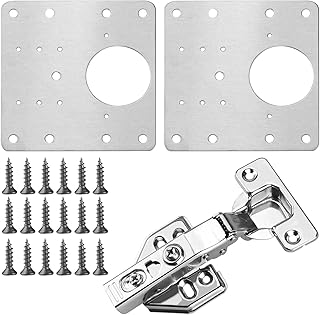 Cabinet Door Hinges Cabinet Hinge Repair Plate Kit with Screws Hinge Repair Brackets Kit for Cabinet Furniture Drawer Window Stainless Steel Plate Repair Accessory (2 Repair Plates+1 Hinge+18 Screws) (1 Set Full Coverlay Hinge)