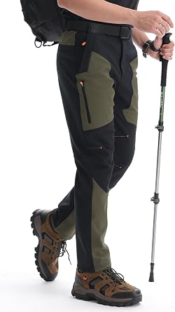 Men's Hiking Trousers Fleece Waterproof Windproof Pants Pockets | Zip Pockets, Fleece Lined, Water-Resistant, Windproof, Thick, Warm, Thermal, Elastic Waistband, Hiking, Walking, Camping, Ski