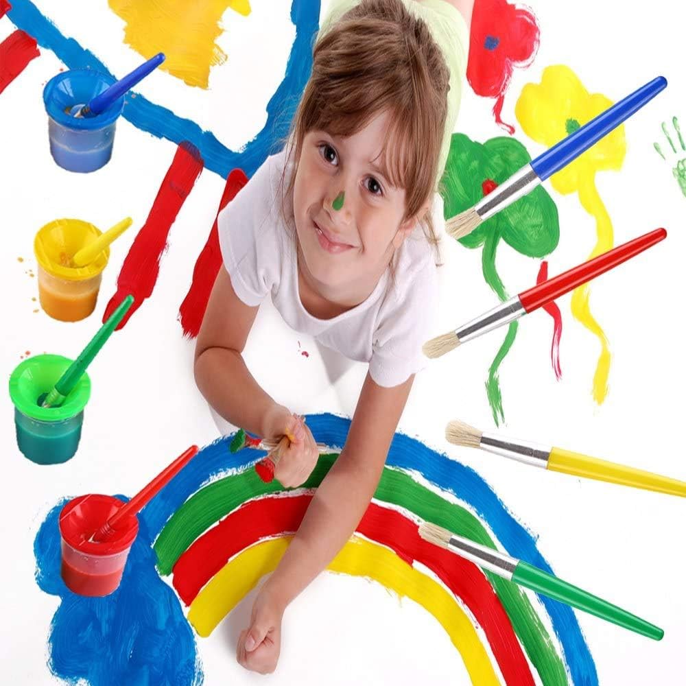 DIYASY 4 Pcs Kids No Spill Paint Cups and 4 Round Paint Brushes 4 Colors Spill Proof Paint Cups for Children' Art Class and Home. - Image 8