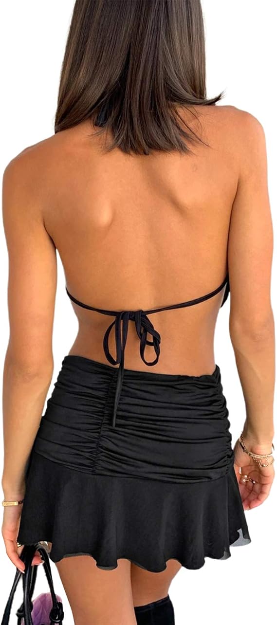 ruched ruffle mini skirt