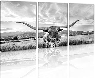 3 Panels Highland Cow Wall Art Modern Black and White Pictures Longhorn ...