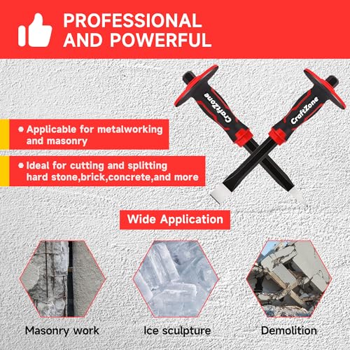 Image of Masonry Chisel Set - 2-Piece Heavy Duty Pointed & Flat Rock Chisels, Concrete Stone Chisel with Hand Protection for Brick Breaking Carving Splitting Cutting Mason Tools