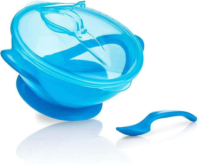 Nuby Suction Bowl With Spoon and Lid, Colors May Vary (Assorted)