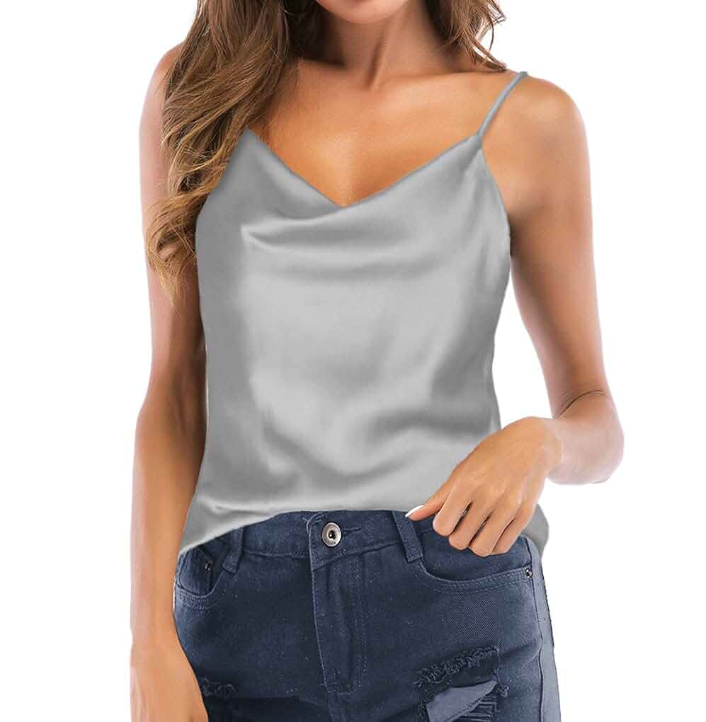 Women's Silk Satin Camisole Cowl Neck Tank Top Cami Silky Basic Tank Shirt Blouses Sleeveless · Solid