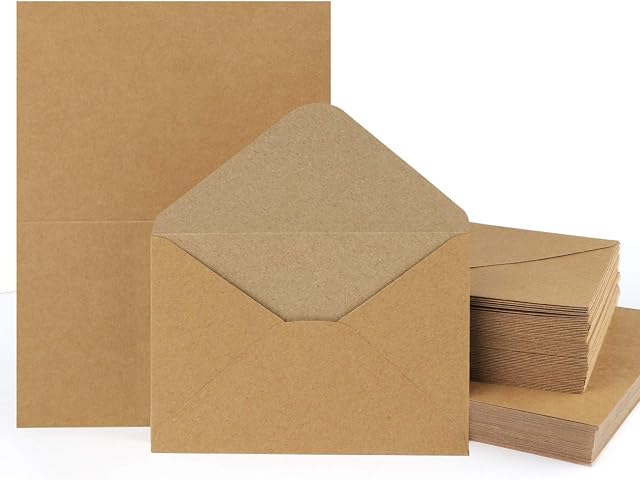 Mocraft Kraft Paper Cards with Envelopes, Natural, Brown, Folding Cards for Gift, Greeting Cards, Invitation, Set of 60