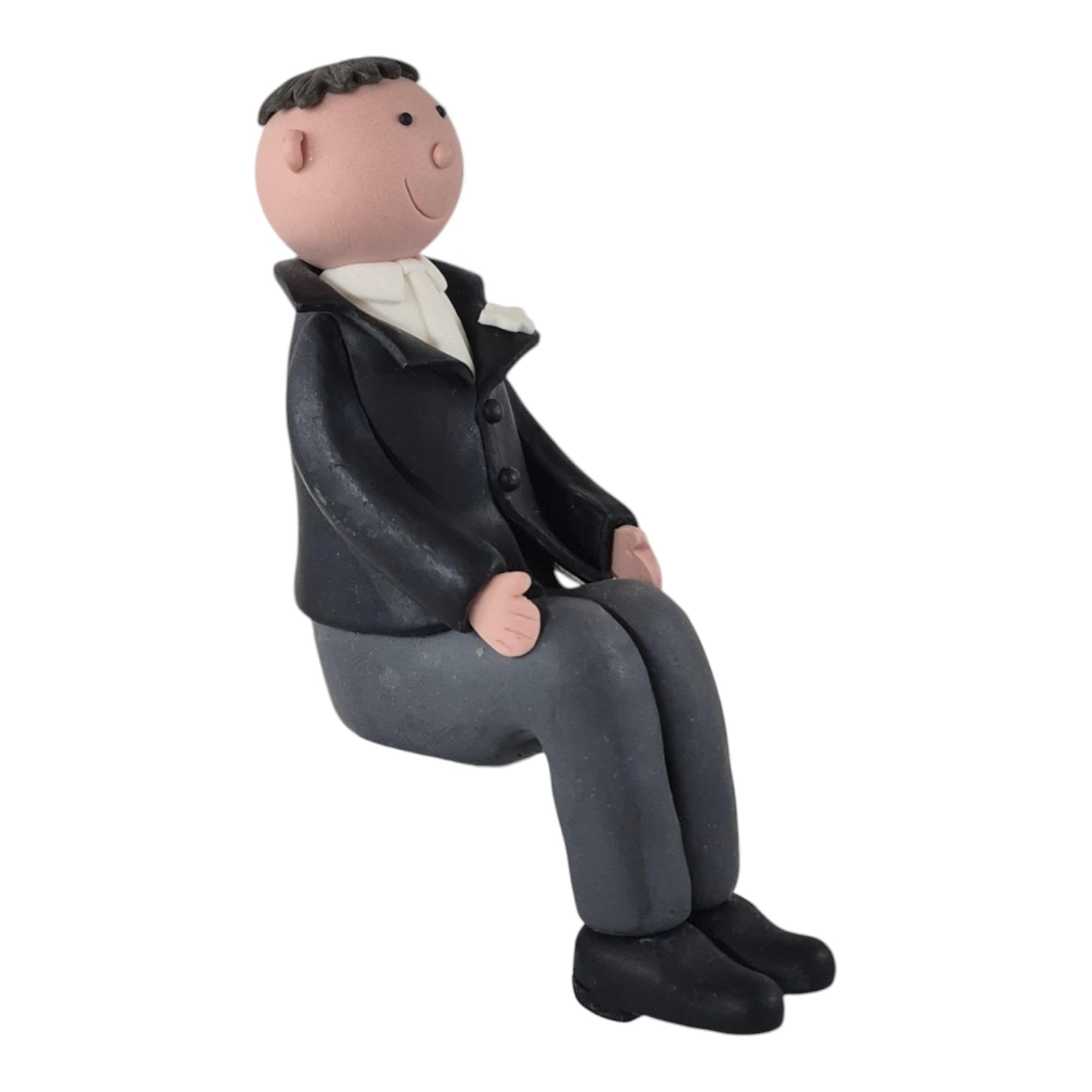 Claydough Bride & Groom Wedding Cake Topper - Mix & Match Hair Colours - Mr & Mr, Mrs & Mrs or Mr & Mrs Couples - 120mm high - Lightweight Wedding Cake Decoration (Groom Brown Short - Seated)