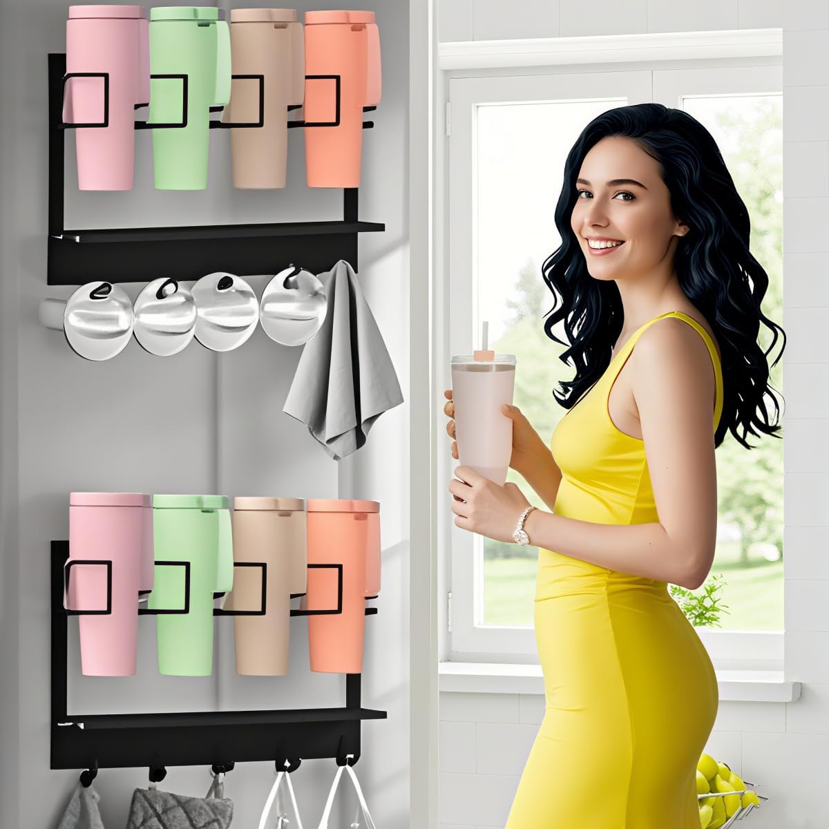 kkdom Magnetic Cup Storage Organizer Holder for Stanley 20/30/40 oz Tumbler,Kitchen Water Bottle Organizer,Strong Magnetic Rack for Fridge - Image 5