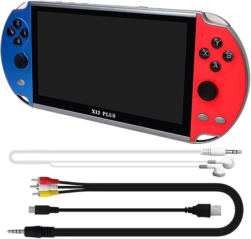Miniatura 8 de X12 Plus Pantalla HD de 7 pulgadas MP5 portátil de mano incorporado 10000+ juegos precargados, doble joystick nostálgico Arcade máquina de
