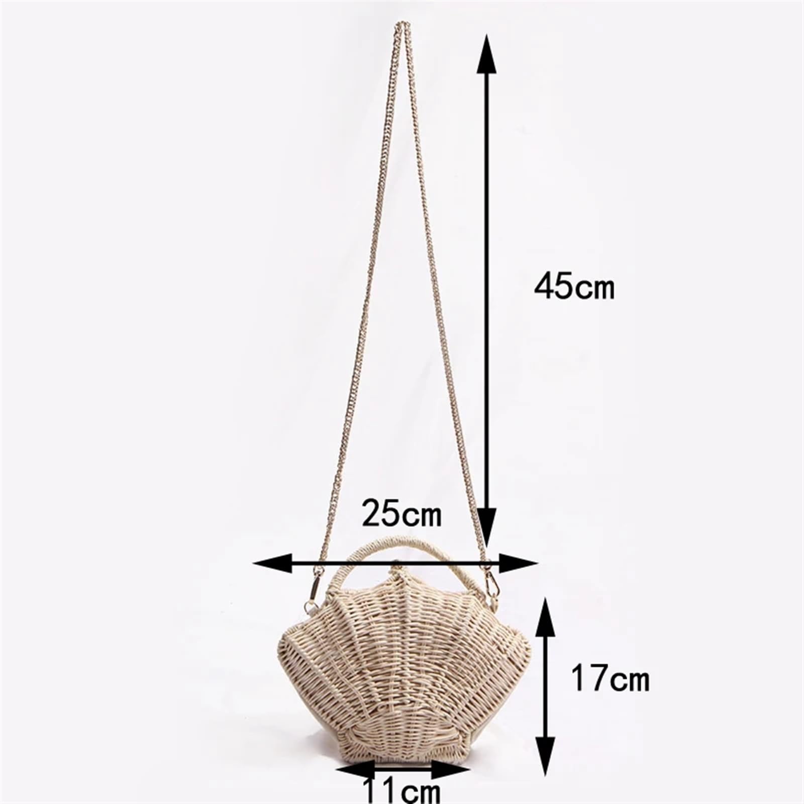 Rattanowa torba w kształcie muszli | Przenośna torba na ramię z papierowego rattanu na wakacje na plaży(Rattan)