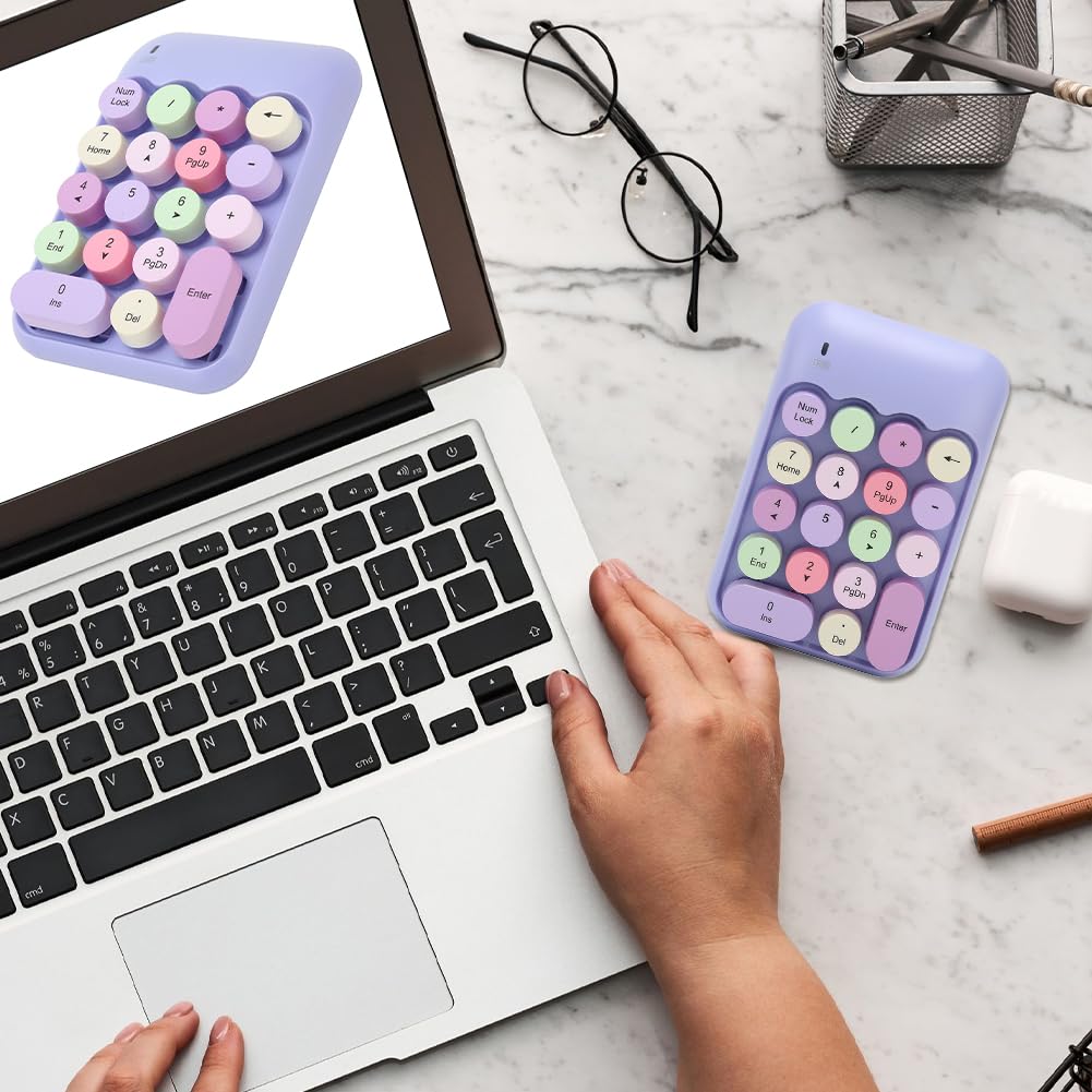 Joyzan Tastiera Numerica Colorata a una Mano, Tastierino Meccanica Ricaricabile Senza Fili Portatile retrò 18 Tasti USB 2.4G Copritastiera Rotonda Estensioni Colorate Tastiere Silenziose