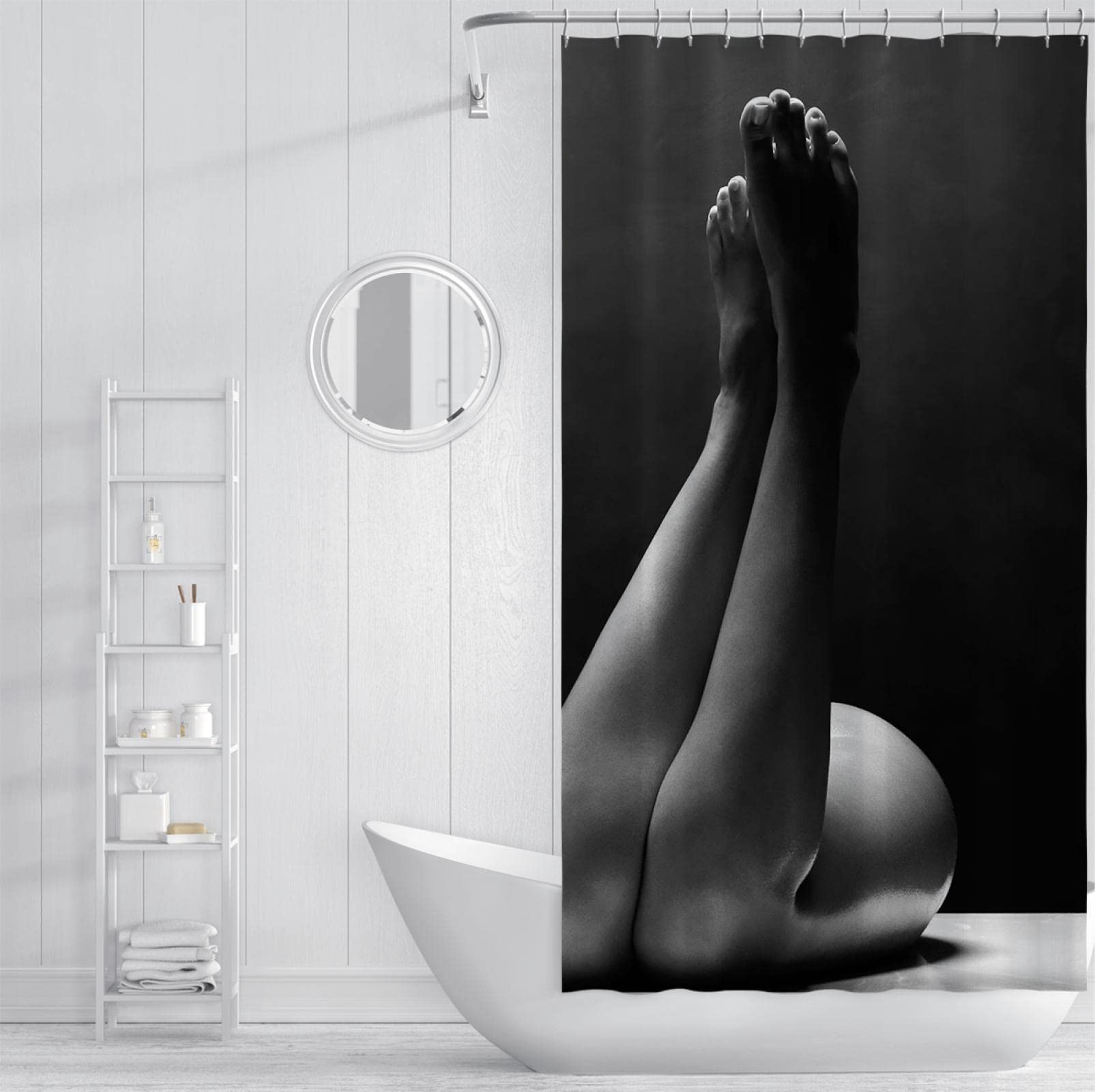 Élégant Rideau de Douche Femme Noir Moderne Rideaux de Salle de Bain Protection de la Vie privée Ourlet de Salle de Bain Décor Set avec 12 Crochets 200x200 cm