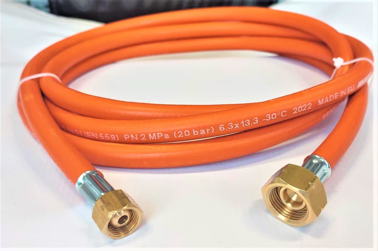 Propan Butan Gasschlauch 500cm (5m) | 20 bar | Ø9mm | DN5 3/8" - 21.8" Zoll LKS Anschluß mit Schnellkupplung | bis -30°C | Propangasschlauch | Gas Hose für Camping, Gasgrillgeräte