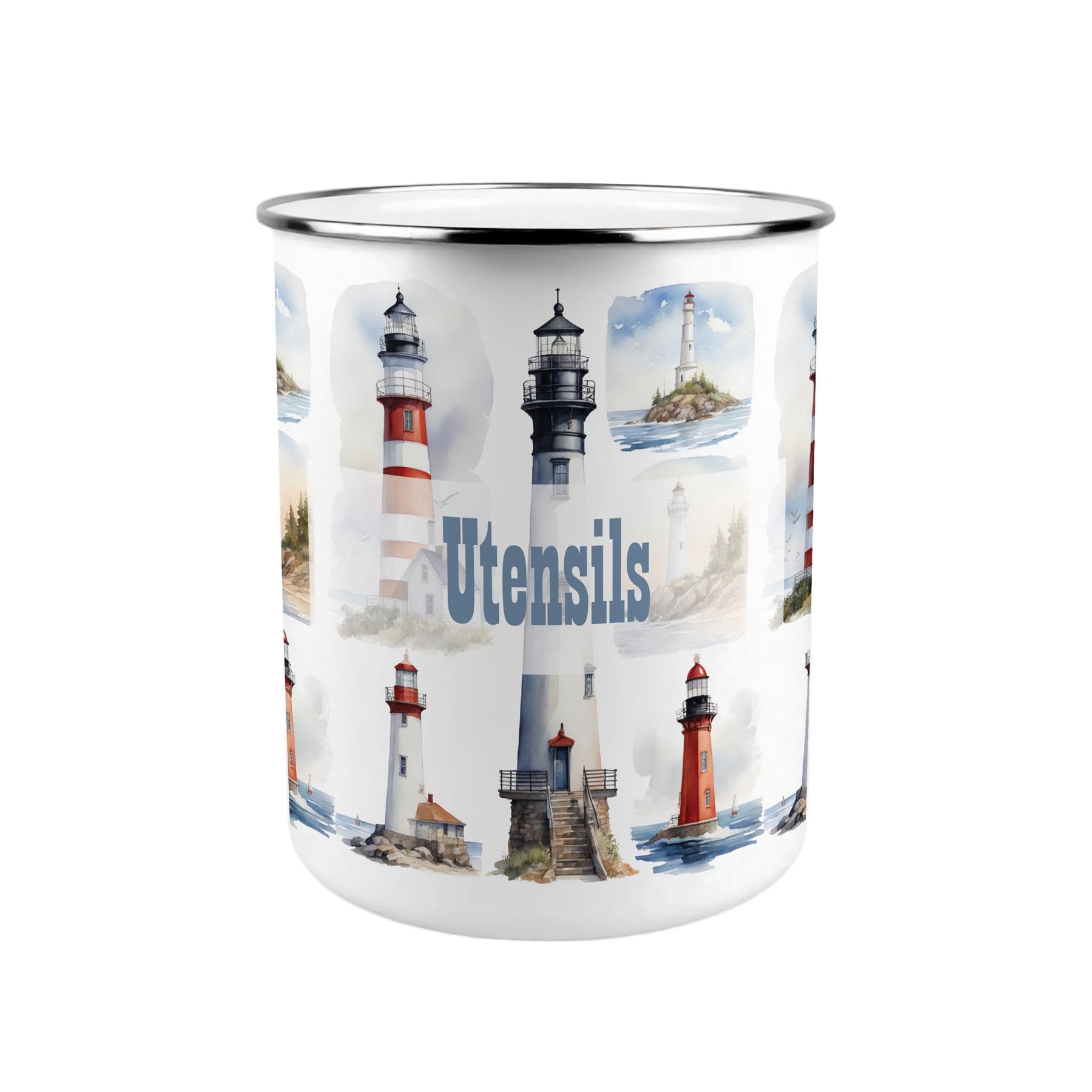 Purely Home Lighthouses Metal Utensil Holder - XL Kitchen Utensil Pot/Organiser for Countertop Decor Gift 18x16.5cm