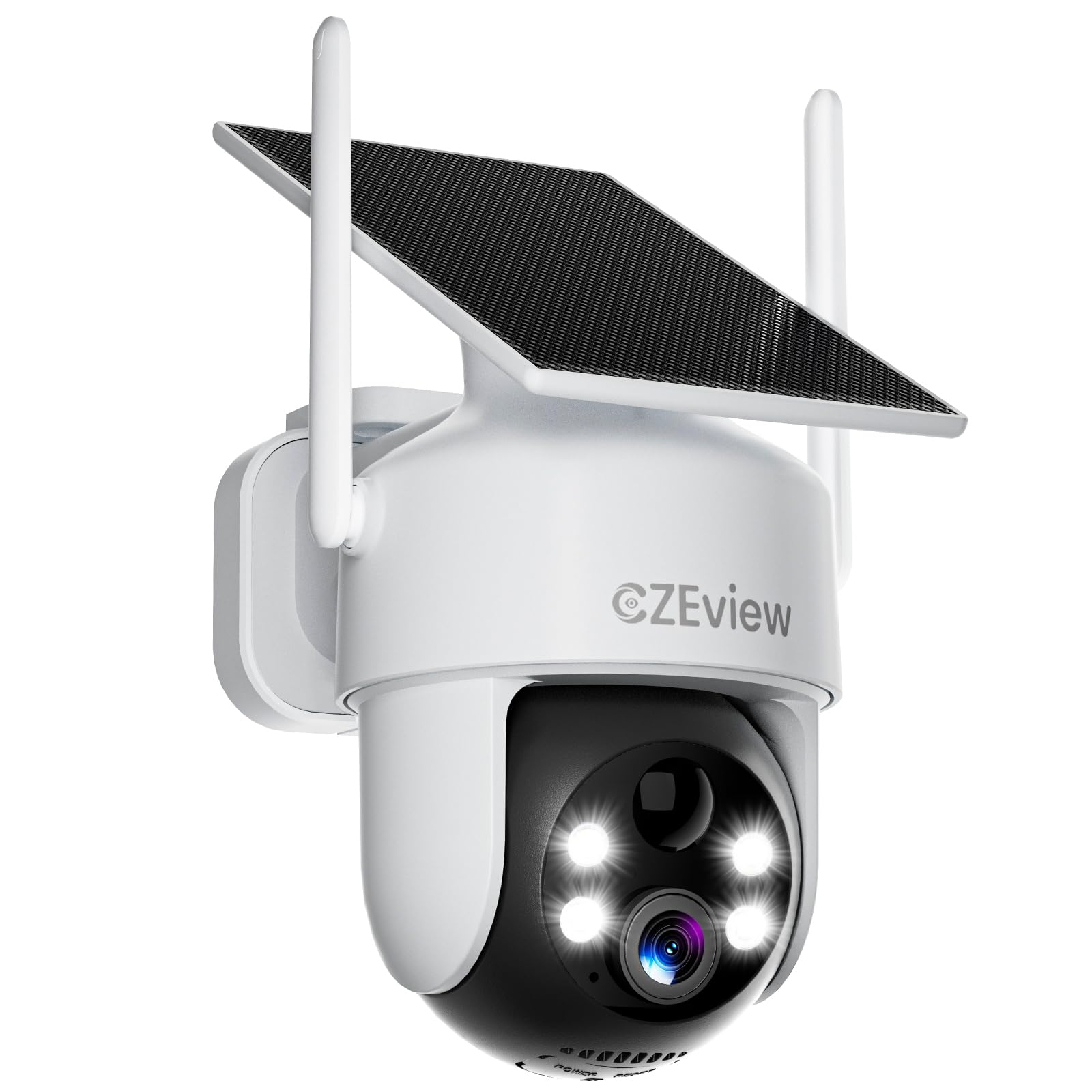 CZEview 2K/4K Camera Surveillance WiFi Extérieure Solaire sans Fil, System d'Alarme, 360° Caméra Exterieure Batterie, Détection Mouvement, Vision Nocturne en Couleur (Blanche, 2k)