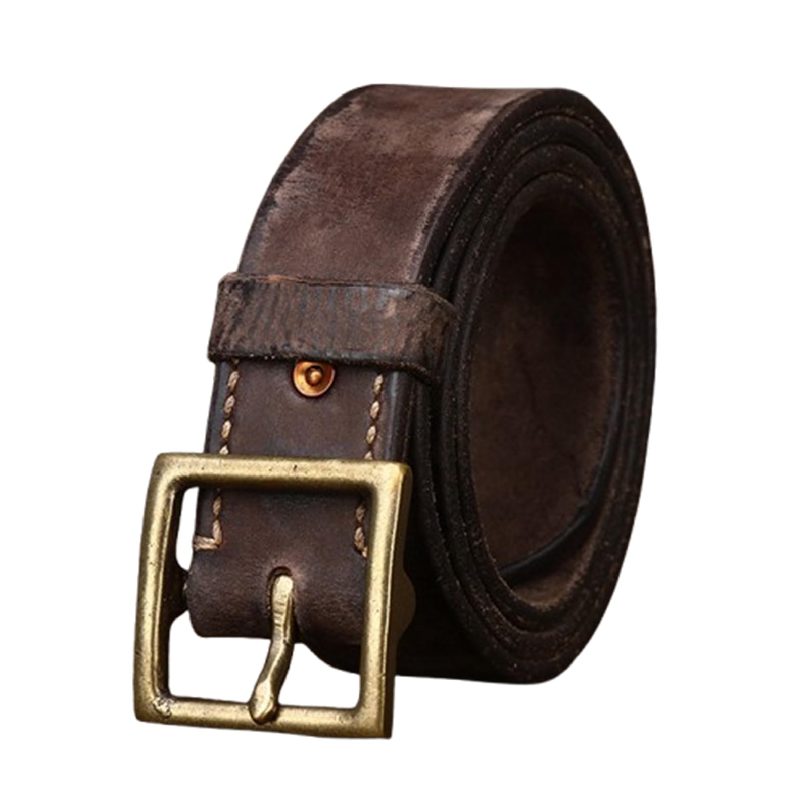 Uomo Donna Cintura in Pelle Vintage da 41 Mm Fibbia Quadrata Dorata Cowgirl Cowboy per Abito Jeans Country Concerto Outfit(105cm/41, Coffee)