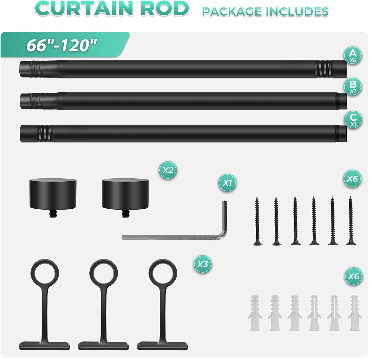 Curtain Rods for Windows 66 to 120, 1 Inch Industrial Curtain Rod, Black Rustic Window Rods For Bedroom, Indoor&Outdoor Drapery Rod, Room Divider Adjustable Telescope Design
