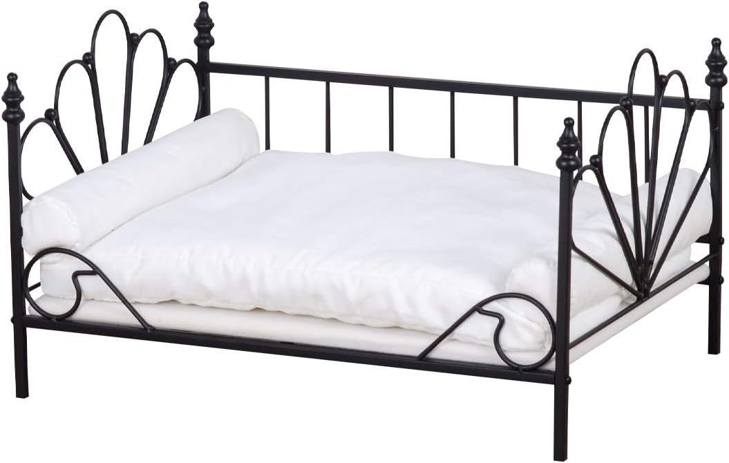 Babyland Bed for Dog, Pet Couch Bed with Metal Frame and Detached White Velvet