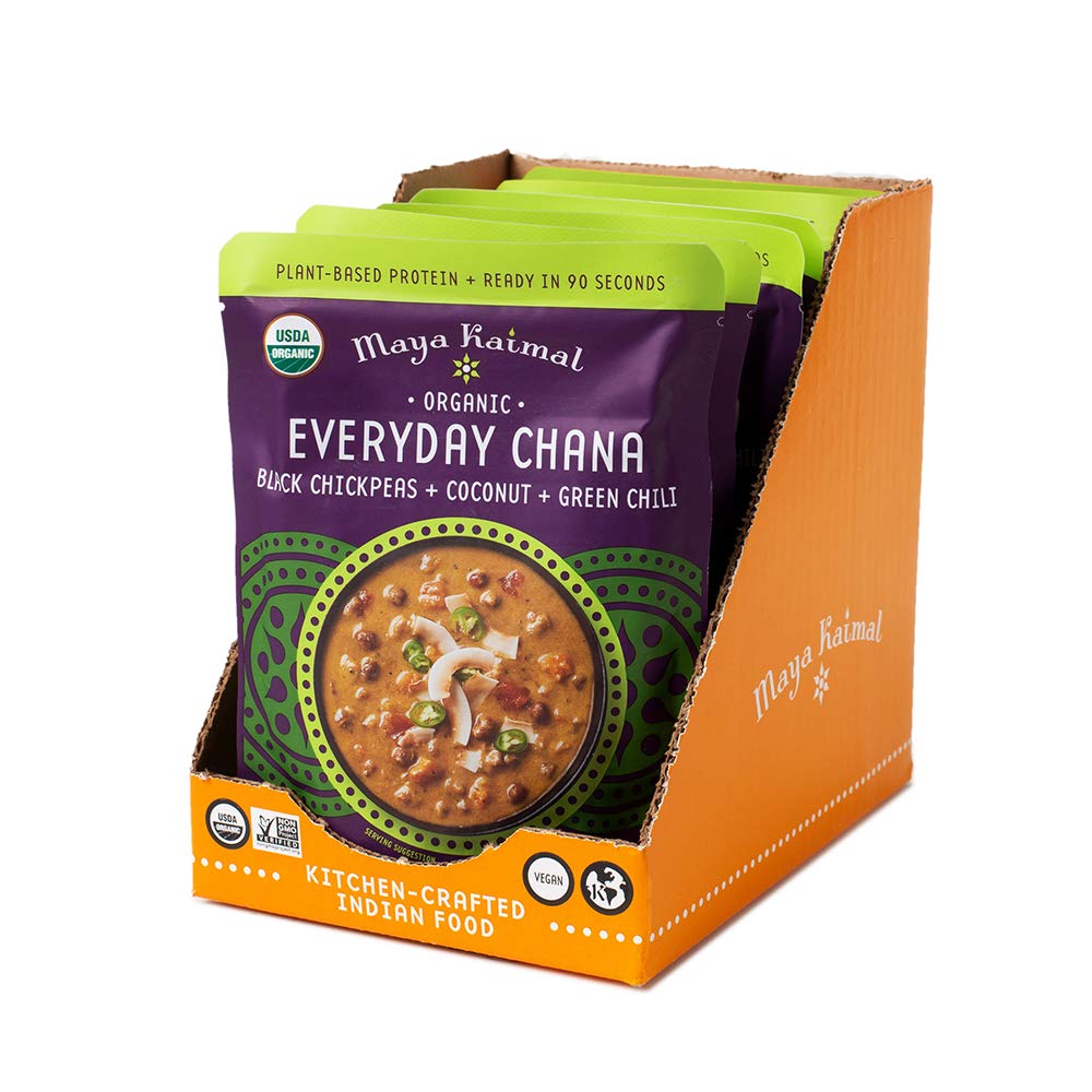 Maya Kaimal Foods Organic Indian Everyday Chana, 10 Oz (Pack Of 6), Fully Cooked Black Chickpeas With Coconut & Green Chili. Vegan, Microwavable, Ready To Eat, 6Count