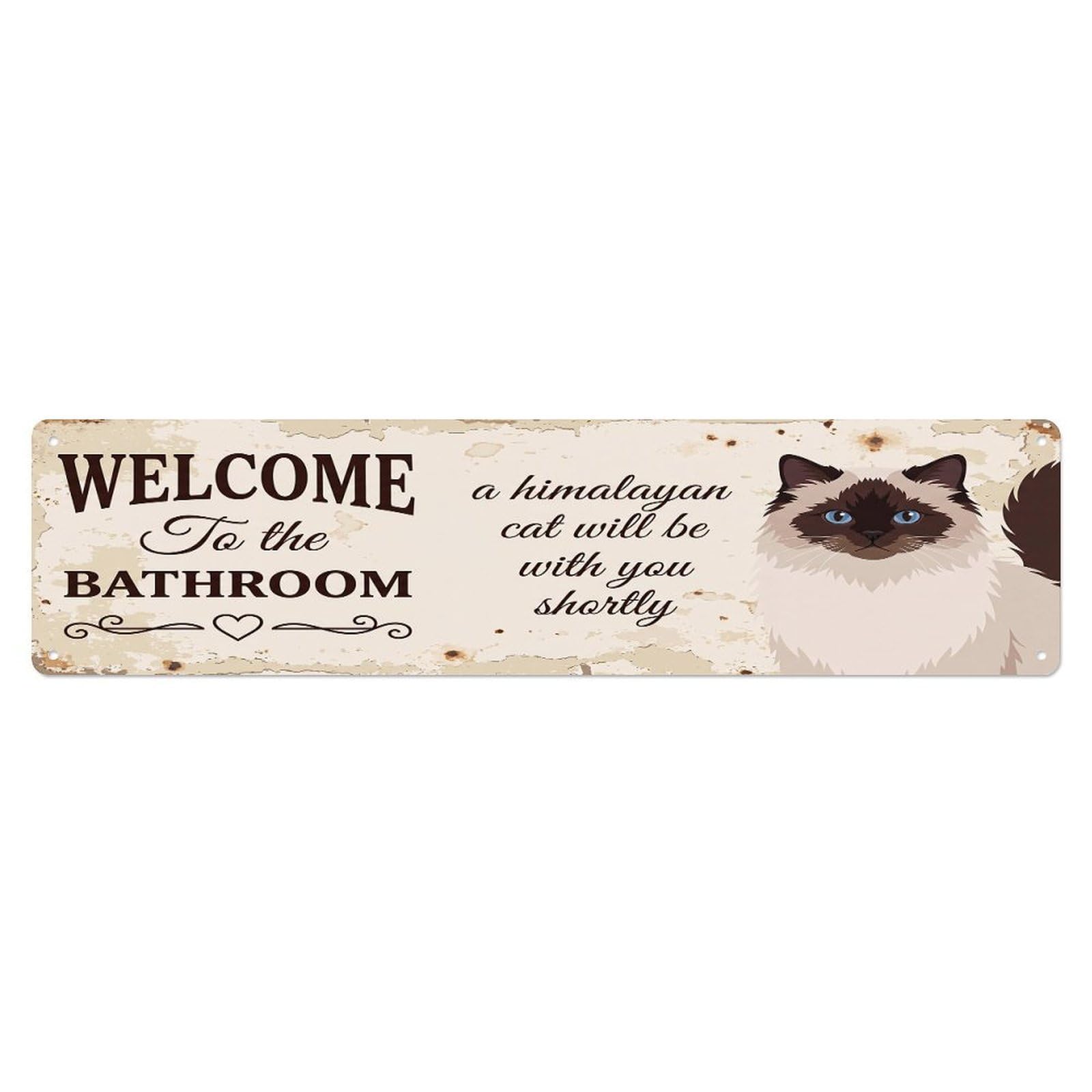 Vintage WELCOME To The BATHROOM Himalayan Cat Metal Tin Sign