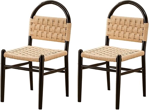 Miniatura 15 de Sillas de comedor de ratán de madera, sillas de cocina tejidas, silla de comedor con patas de madera, silla de tocador, silla lateral sin brazos