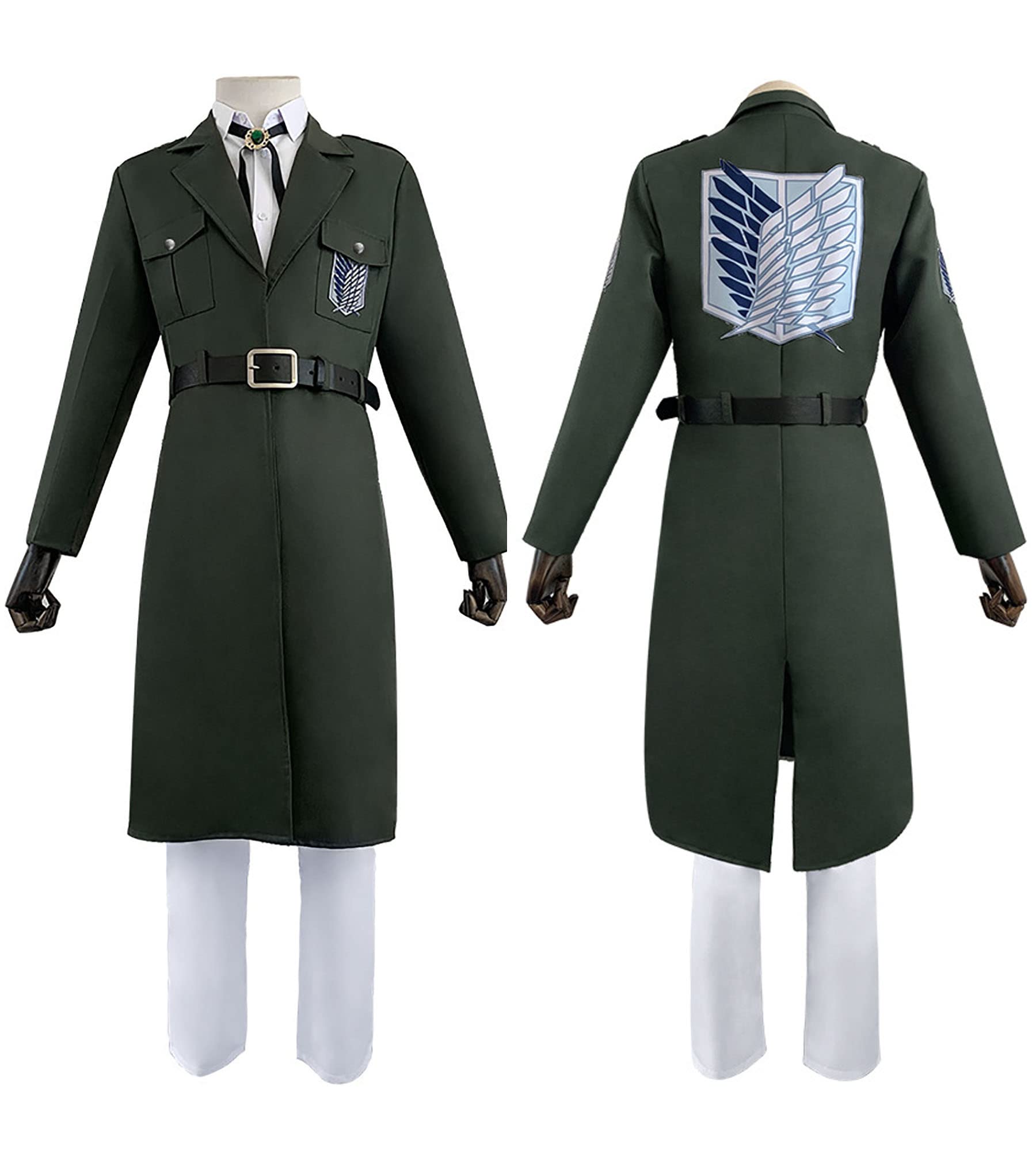 Anime AOT Cosplay Costume, 5PCS Shingeki No Kyojin Uniform Soldier Coat Shirt Pant Suit for Hallowee