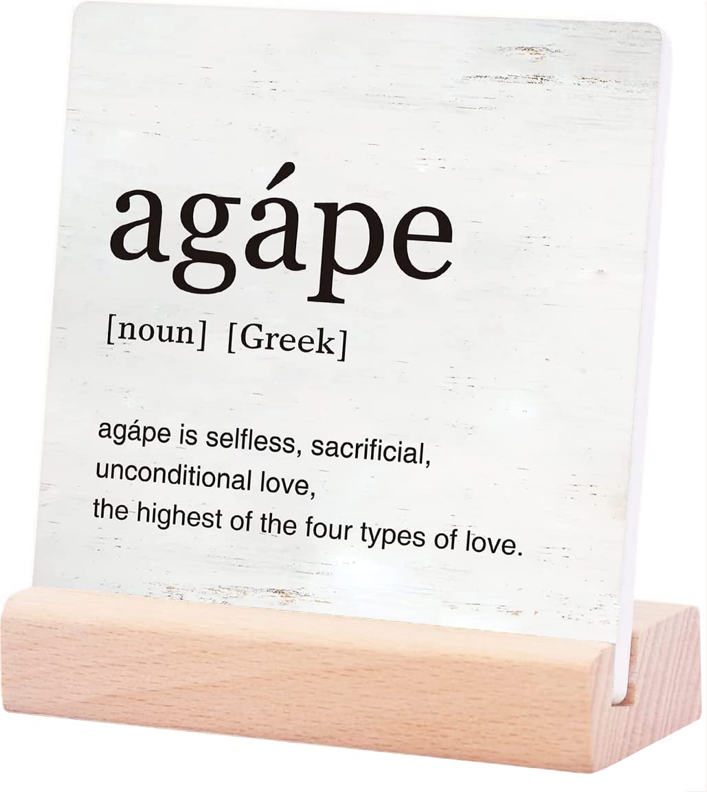 Greek Art Agape Definition Table Sign Home Office Decor Anniversary Ceramic Table Sign Plaque Desk Decor Block Plaque for Wall Tabletop Desk Decoration Gifts for Birthday