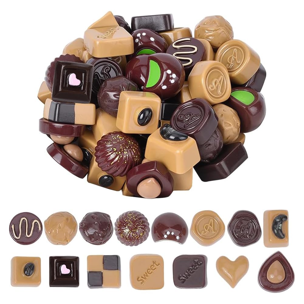 SUNNYCLUE 1 Box 60Pcs Mini Resin Chocolate Artificial Chocolate Bulk Faux Simulation Realistic Dessert Candy Decor Figure Charms for Home Office Desk Holiday Party Favor Photography Props Decoration