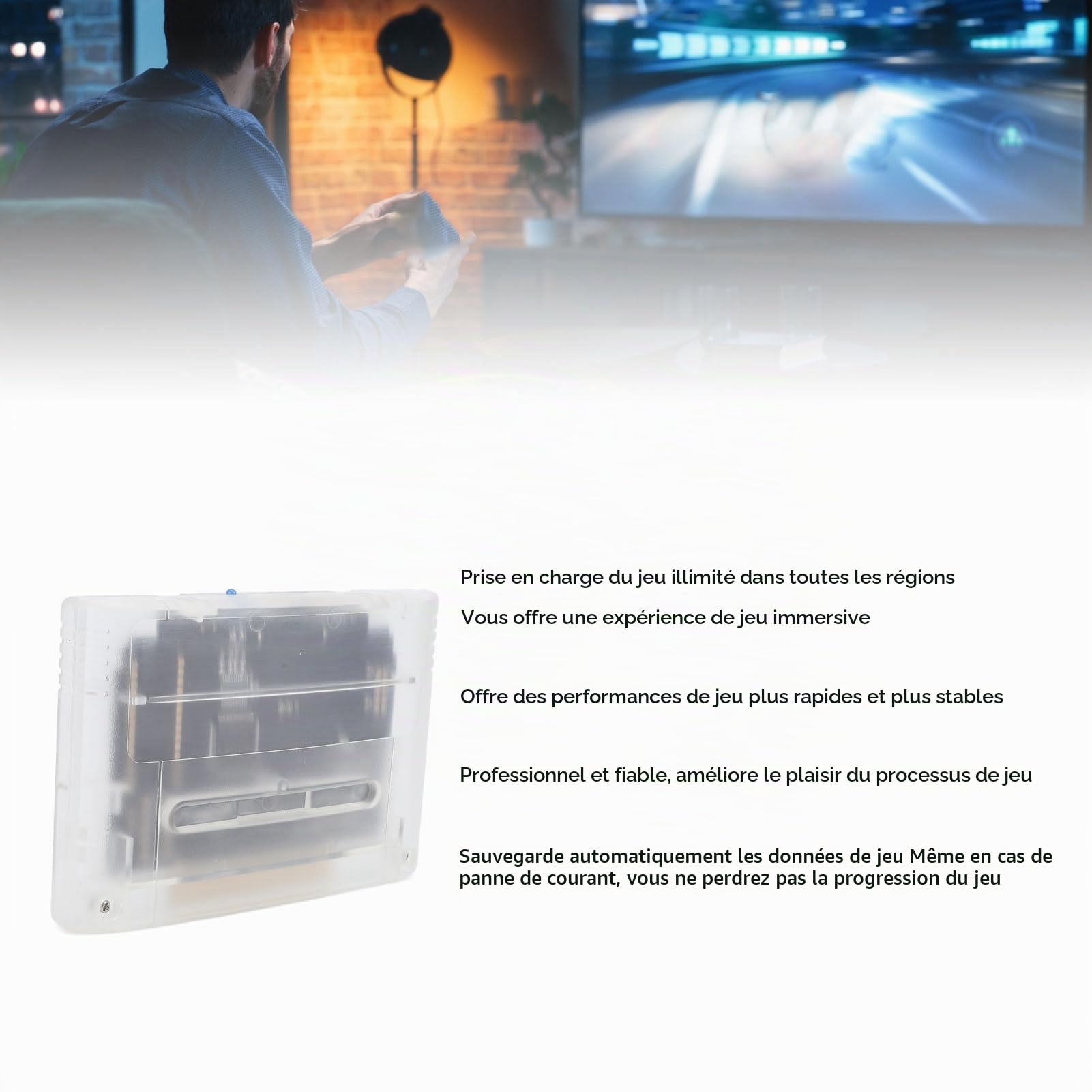Cartouche de Jeu, Carte Mémoire Professionnelle 3000 en 1 de 8 Go, Multifonction Haute Vitesse avec Sauvegarde Automatique pour Console de Jeu SFC (Blanc Transparent)