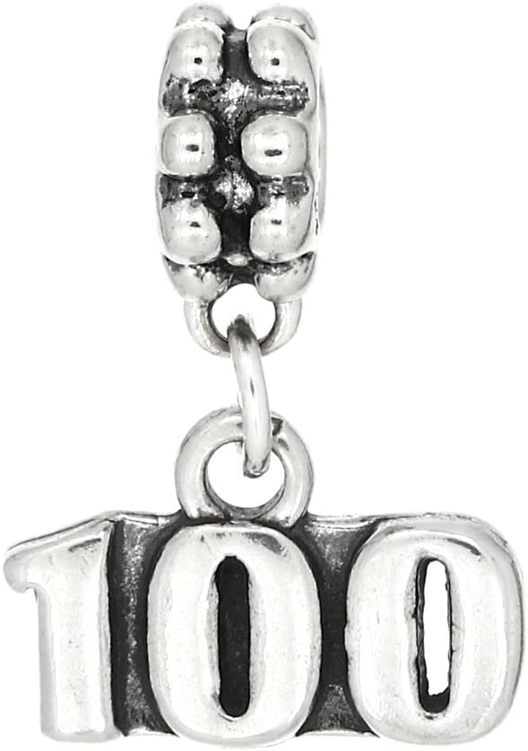 LGU Sterling Silver Oxidized Number 100 Dangle Bead Charm