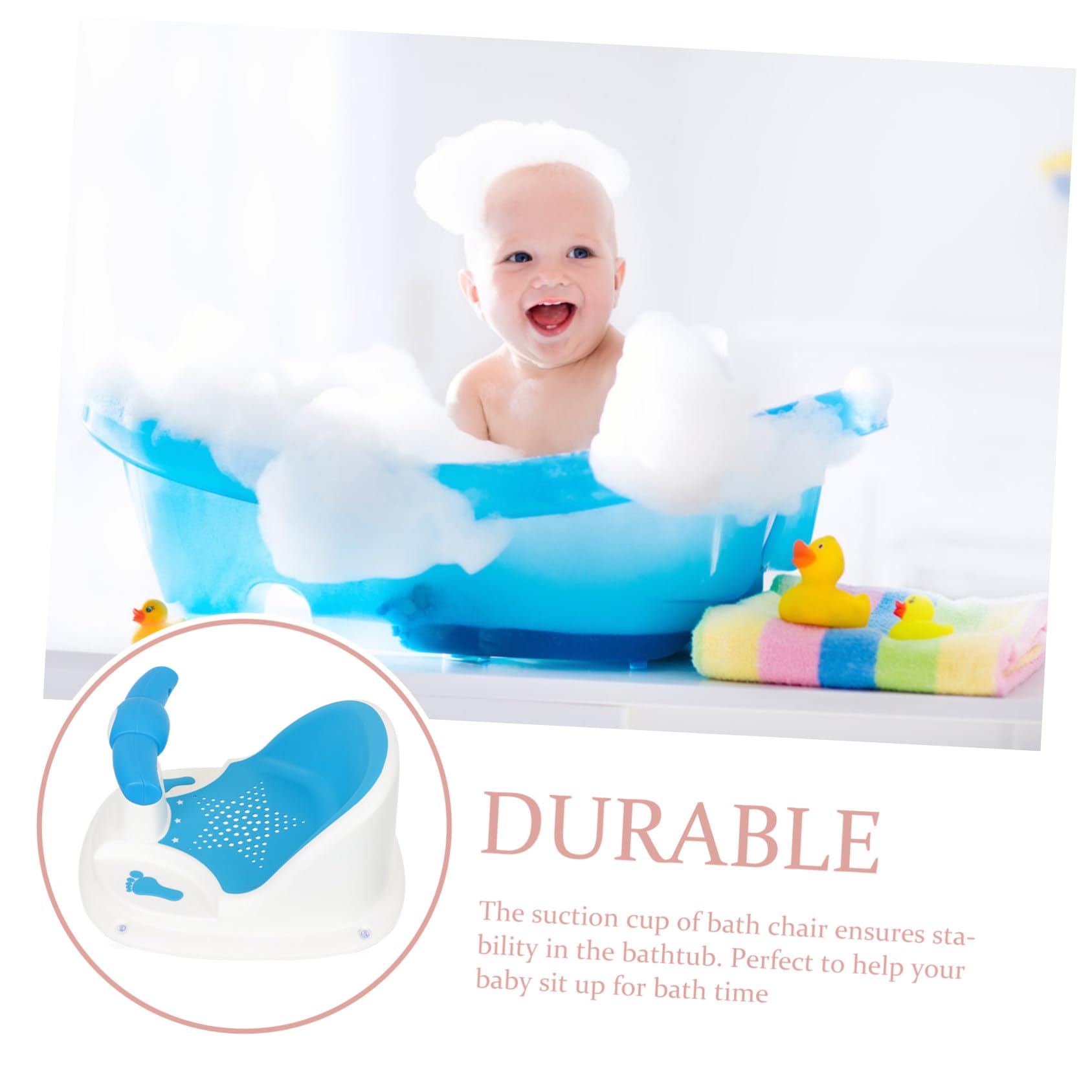 Asiento De Bañera Para Ñiño Antideslizante Azul Respaldo, Ventosas De Seguridad, Silla De Baño Para Niños De 6 a 12 Meses, Material Duradero, Adecuado Para Baño Seguro y Cómodo