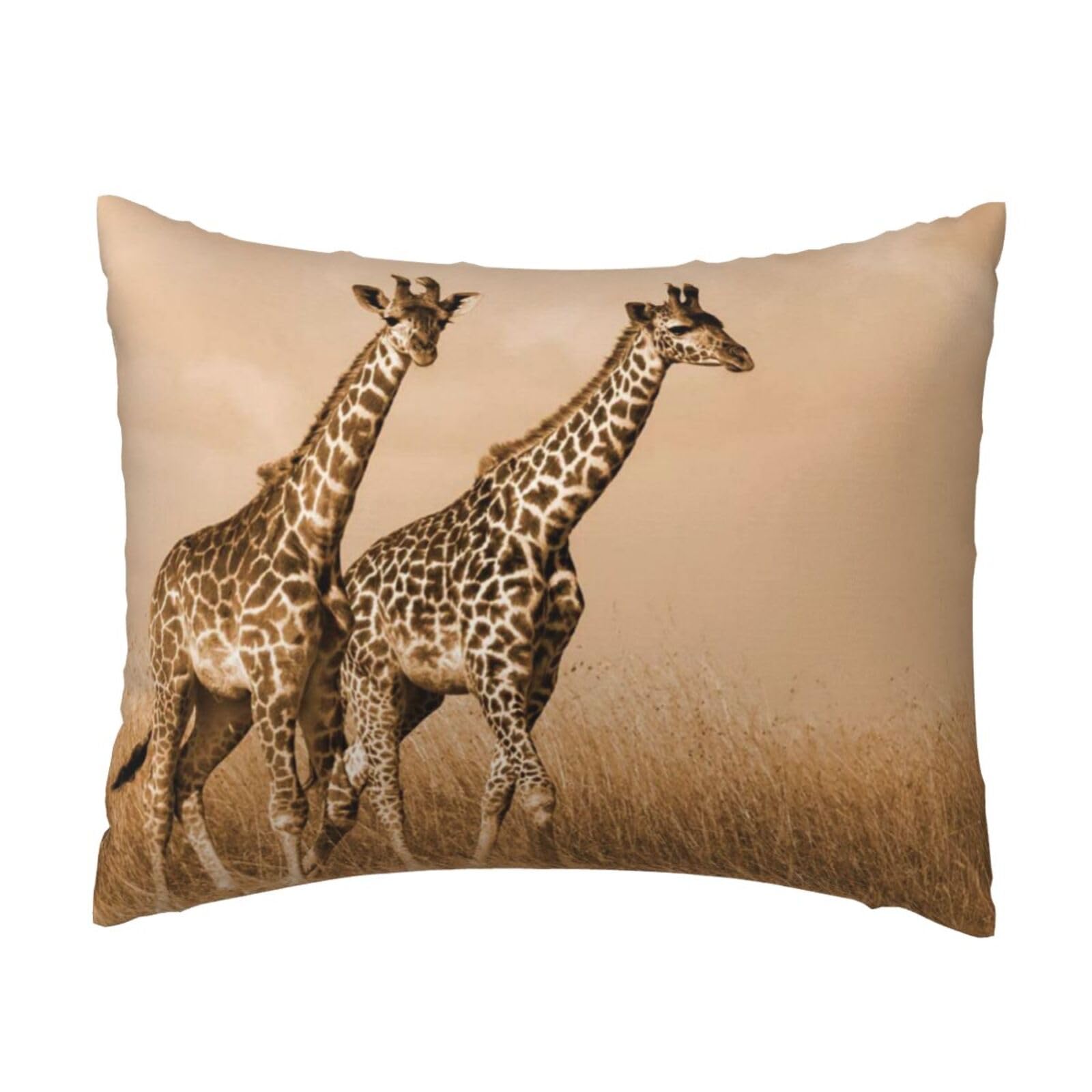 GSGCSBYMLG Two Giraffe Running on The Barren printed Pillow Case 20x26in Cushion Cover