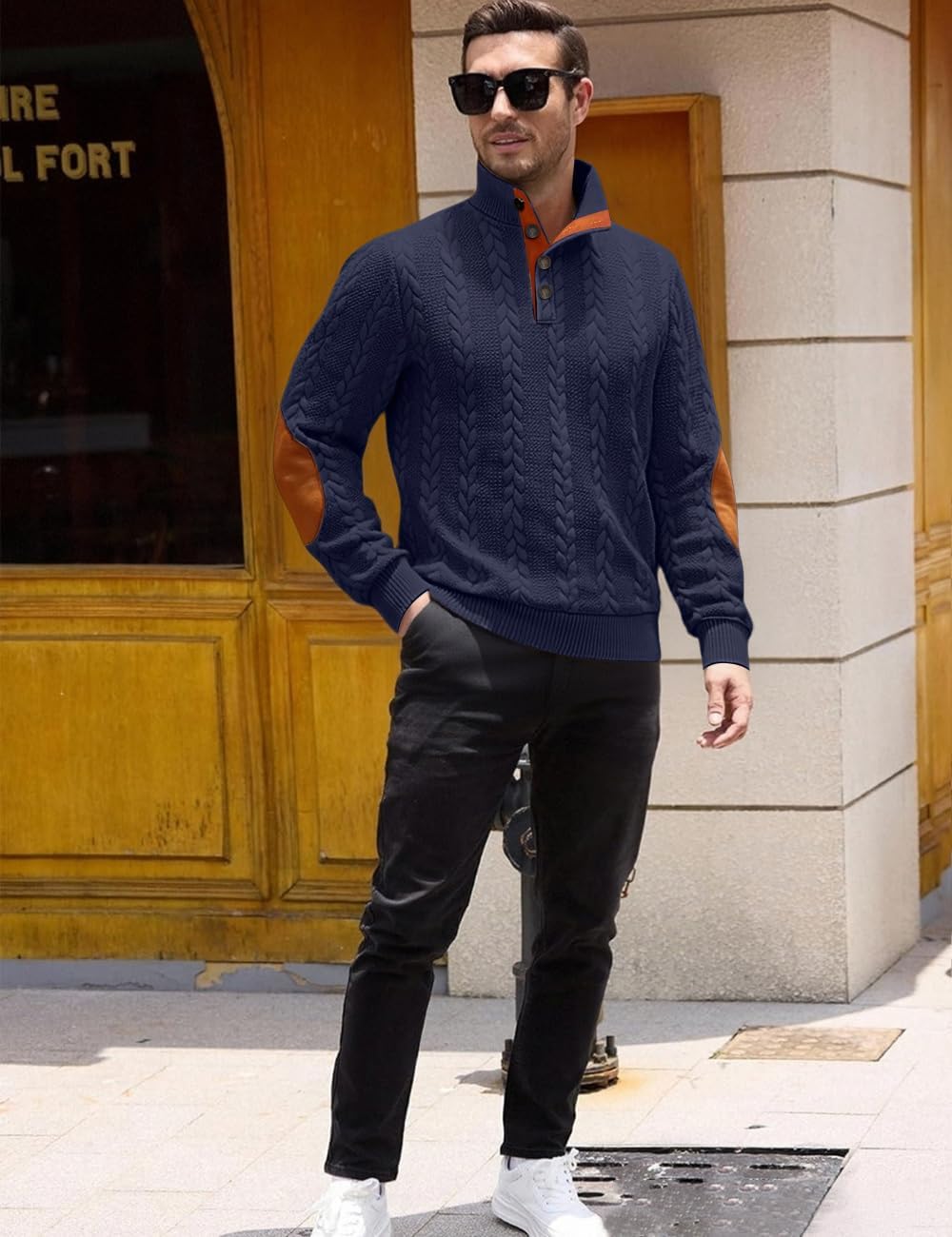 Men's Cable Knit Pullover Sweater Casual Long Sleeve Stand Collar Quarter Button Knitted Sweatshirts Quilted Sweatshirt - Image 5