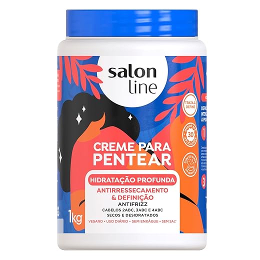 Salon Line, Creme de Pentear, Hidratação Profunda, Definição e Antirressecamento, Vegano - Cabelos Ondulados, Cacheados e Crespos, 1 Kg