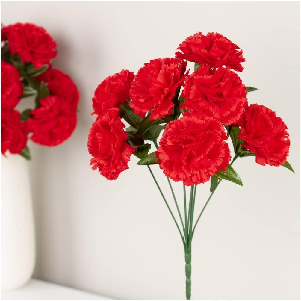 Factory Direct Craft Group of 6 Red Artificial Carnation Bushes for Summer Displays and Memorial Arrangements