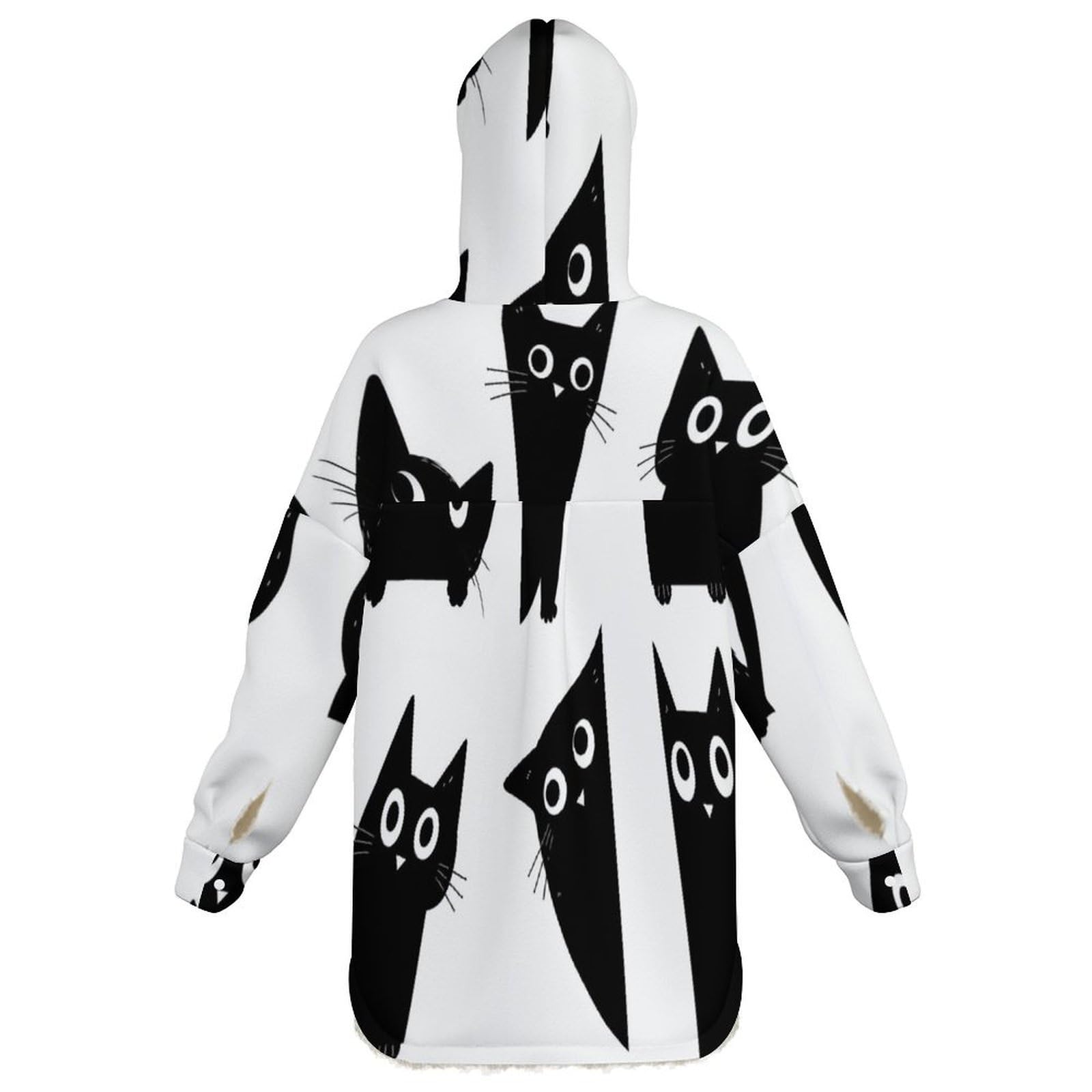 Sudadera Invierno con Capucha de Forro Polar Mujer Silueta De Gato Negro Cálido Hoodies a Manga Larga Felpa Sudadera con Bolsillos, En Blanco Y Negro