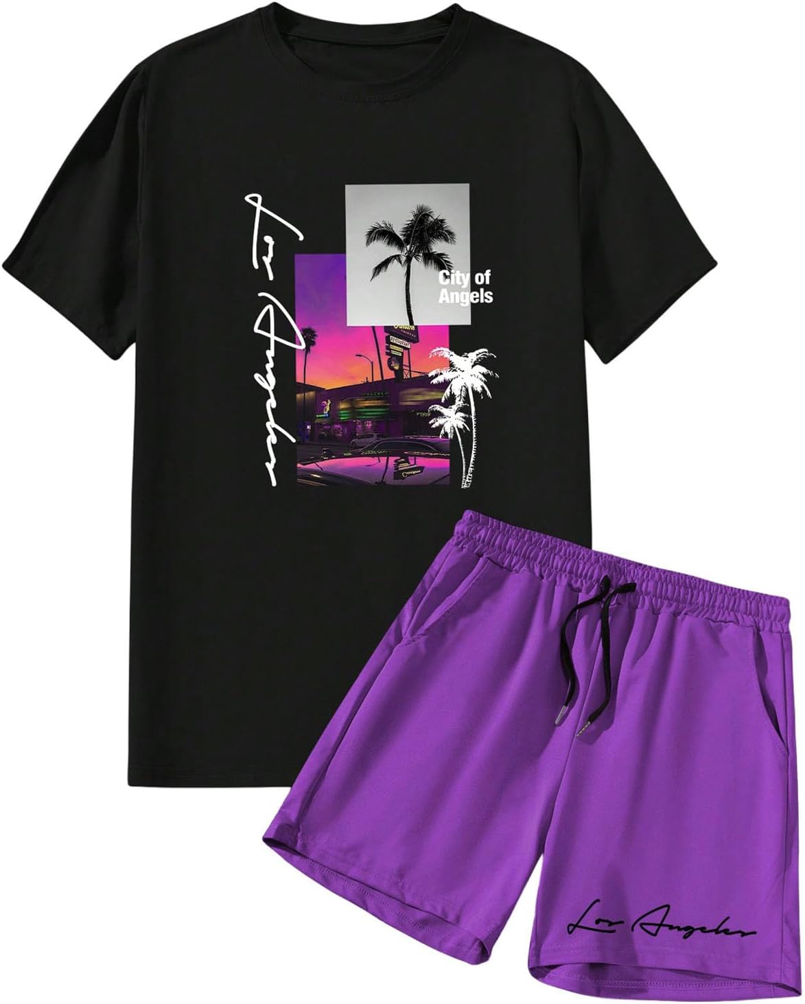 GORGLITTER Men's 2 Piece Short Set Vacation Outfits Summer Graphic Tees and Shorts Set Casual Leisure Beach Attire