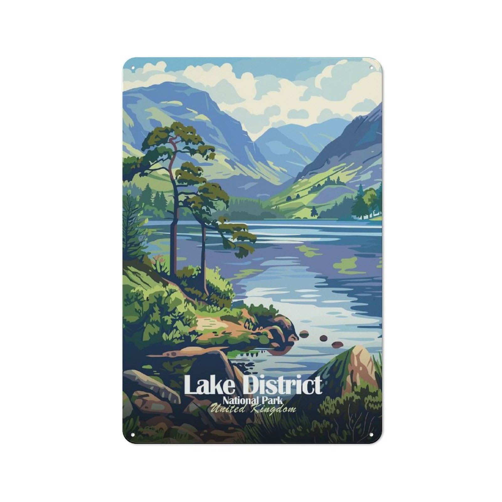 Junmoney Lake District National Park Tin Wall Plaque 30X20cm, Rustic Farmhouse Wall Decor For Dining Room, Cafe, Entryway Or Family Room